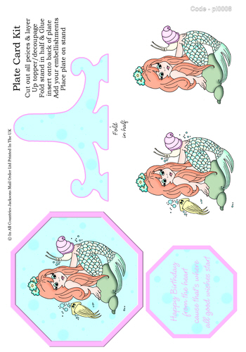 Birthday Plate Card - Mermaid 3d Card Art RRP 85p