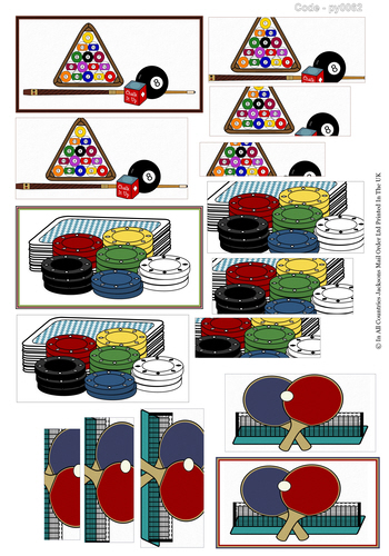 Multi Pyramid Sheet - Pool, Poker and Ping Pong 3d Card Art RRP 75p