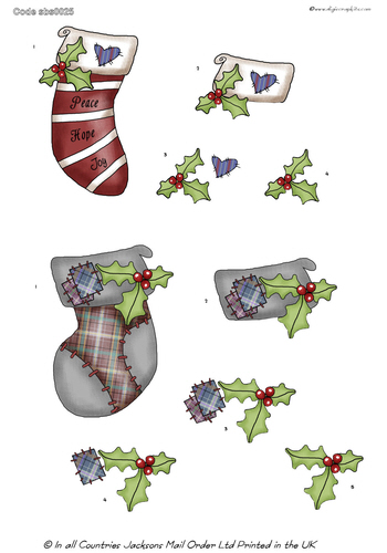 Large Decoupage - Xmas Stockings 3d Card Art RRP 75p