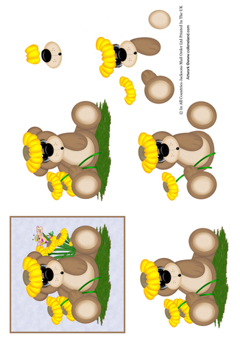 Large Decoupage - Sunflower Bear 3d Card Art -