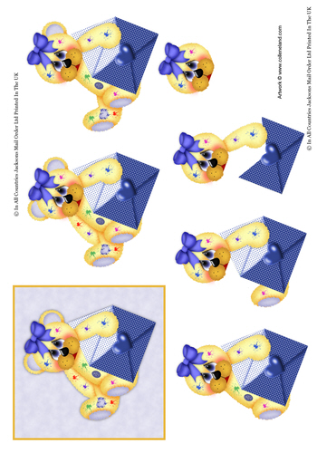Large Decoupage - Blue Letter Bear 3d Card Art -