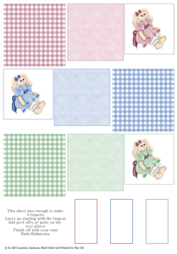 Multi Topper Sheet - Cuddle Bunnies 3D Card Art RRP 75p