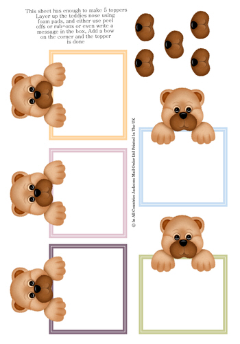 Multi Topper Sheet - Teddies Toppers 3D Card Art RRP 75p